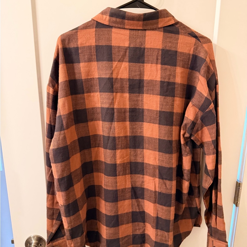 Pink Lily Orange and Black Plaid Button Down Shirt